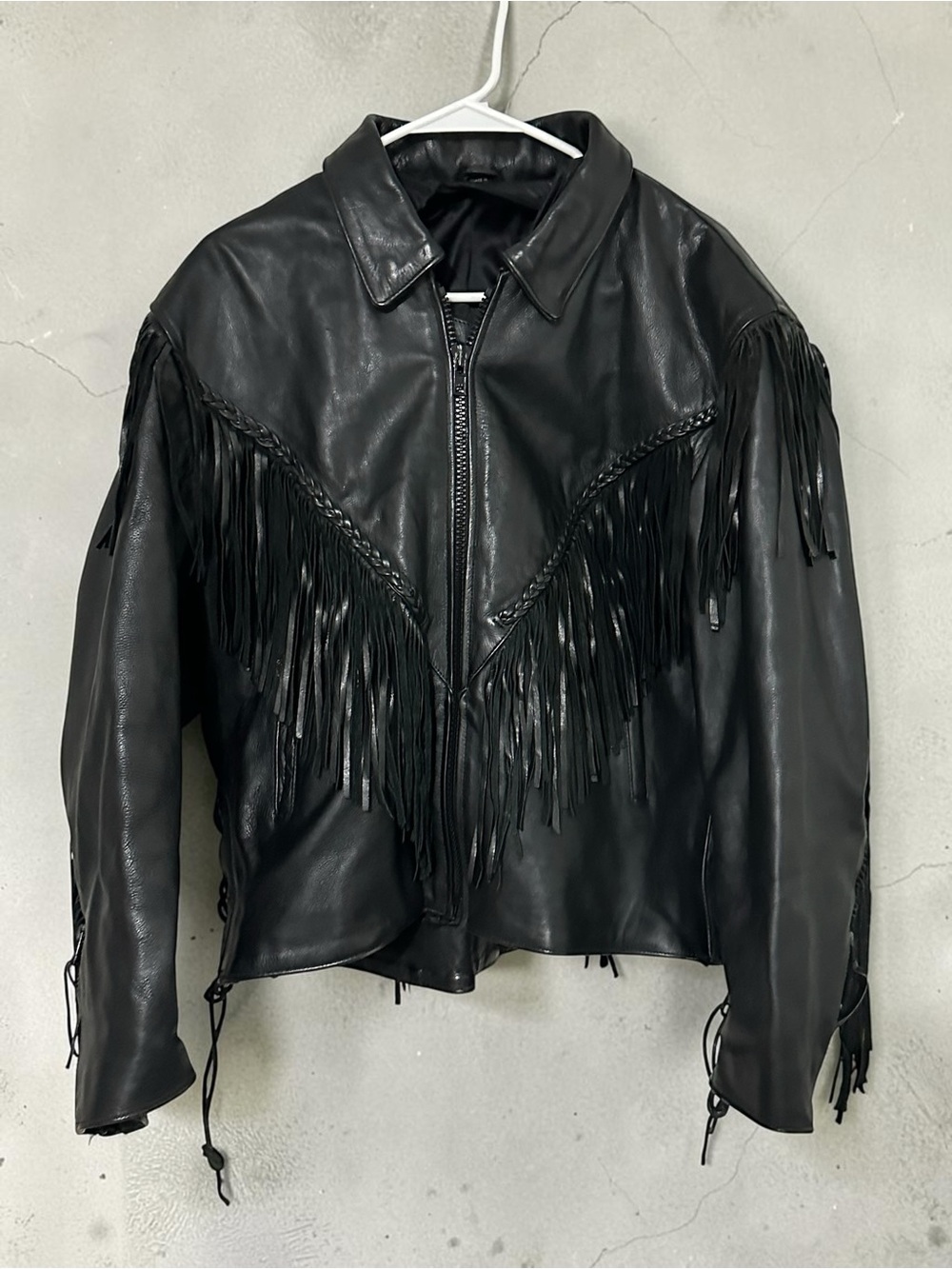 Black Fringe Leather Jacket - Women